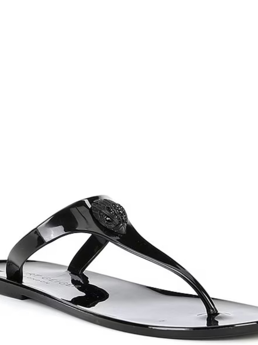 Kurt Geiger Black Patent Jelly Thong Sandal with Decorative Medallion